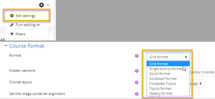 Screenshot on Course Format settings