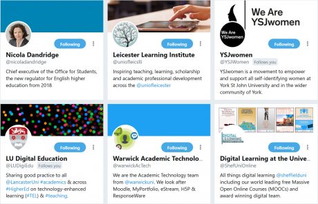 Screenshot of Twitter accounts being followed by @YSJTEL