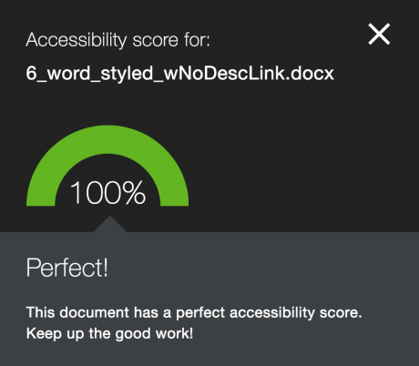 Ally document feedback perfect score screenshot