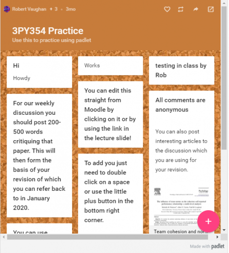 Example of Padlet Practice in Moodle module
