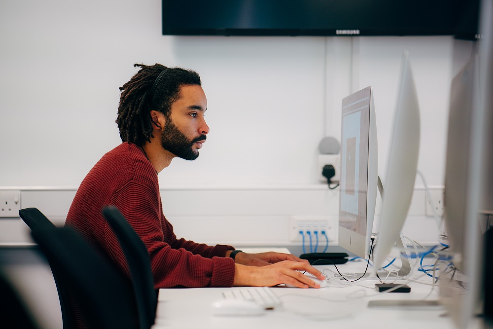 Student working on computer