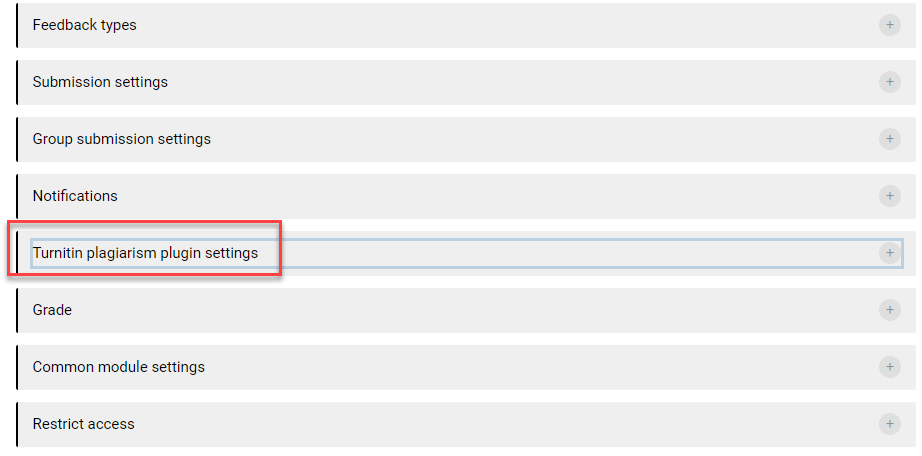 Turnitin Plugin for Moodle Assignment setting