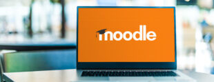 Moodle brand and logo on a Laptop