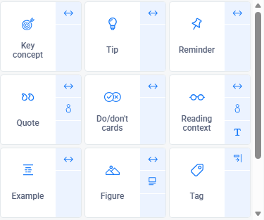 View of some of the Components for Learning (C4L) Contextual components available for selection e.g. Quote, Key concept etc.